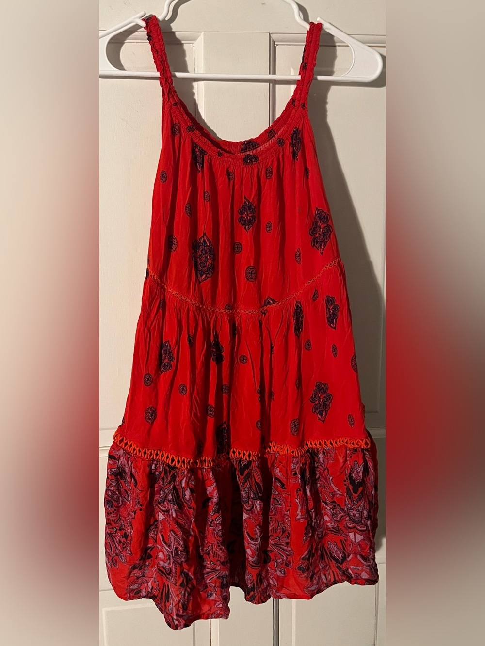 Free People (Intimately) Red Floral-Accented Tiered Mini Dress Women’s Size M - Picture 3 of 8